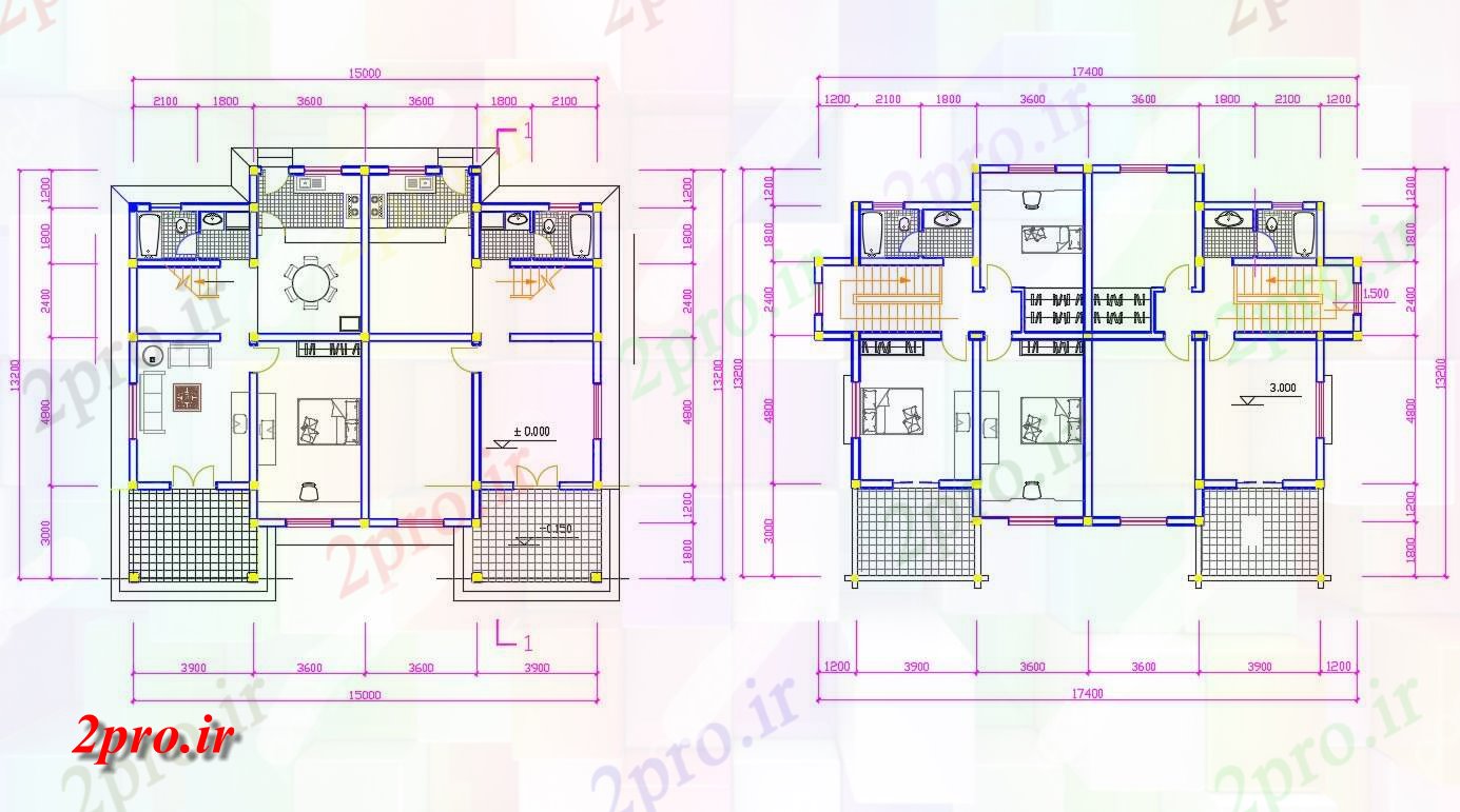 دانلود نقشه خانه های کوچک ، نگهبانی ، سازمانی - 13×17 متر 13 در 15 متر (کد38272)