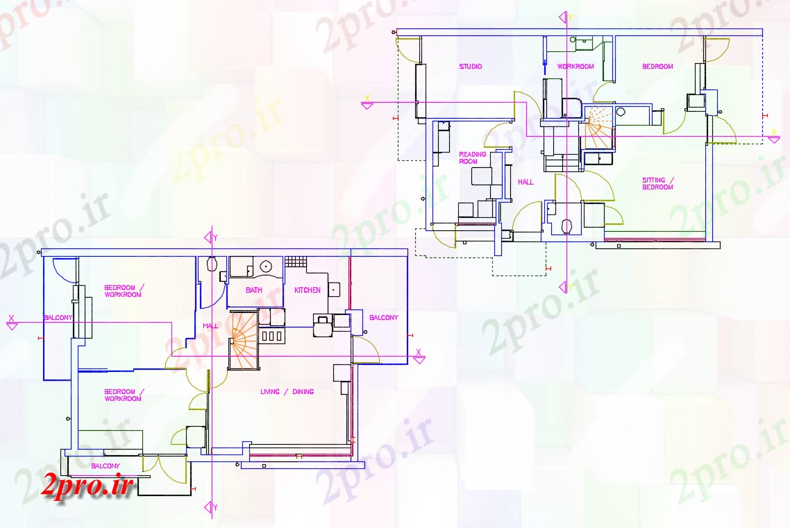 دانلود نقشه مسکونی ، ویلایی ، آپارتمان 7×12 متر 7 در 10 متر (کد38278)