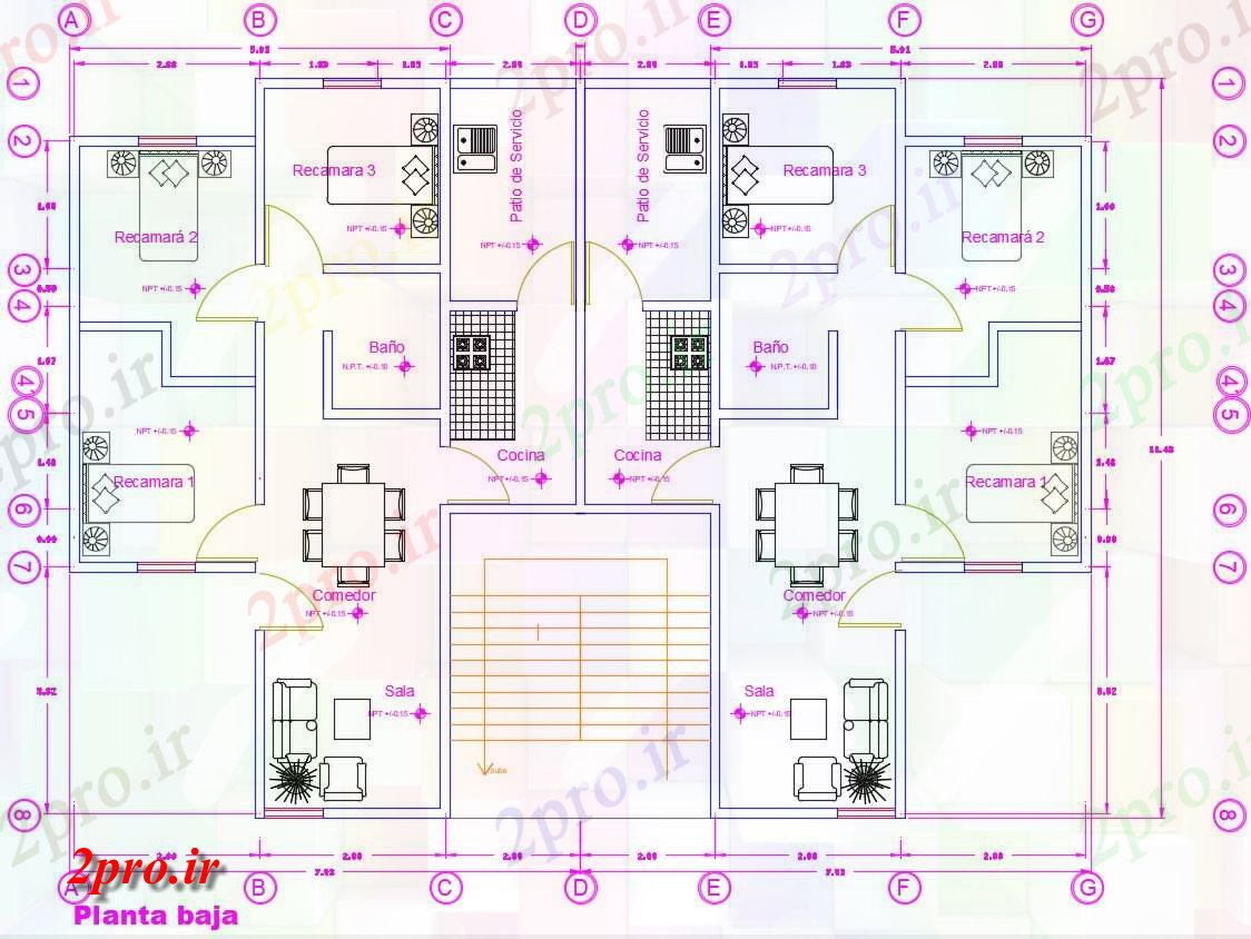 دانلود نقشه مسکونی ، ویلایی ، آپارتمان 11×15 متر 11 در 18 متر (کد38291)