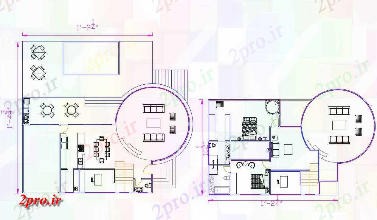 دانلود نقشه مسکونی ، ویلایی ، آپارتمان 7×18 متر 14 در 16 متر (کد38298)
