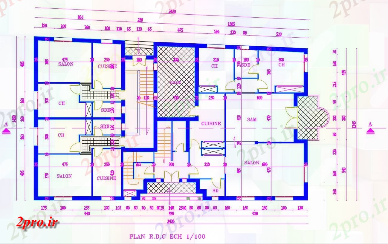 دانلود نقشه ساختمان اداری - تجاری - صنعتی 15×28 متر 14 در 24 متر (کد38300)