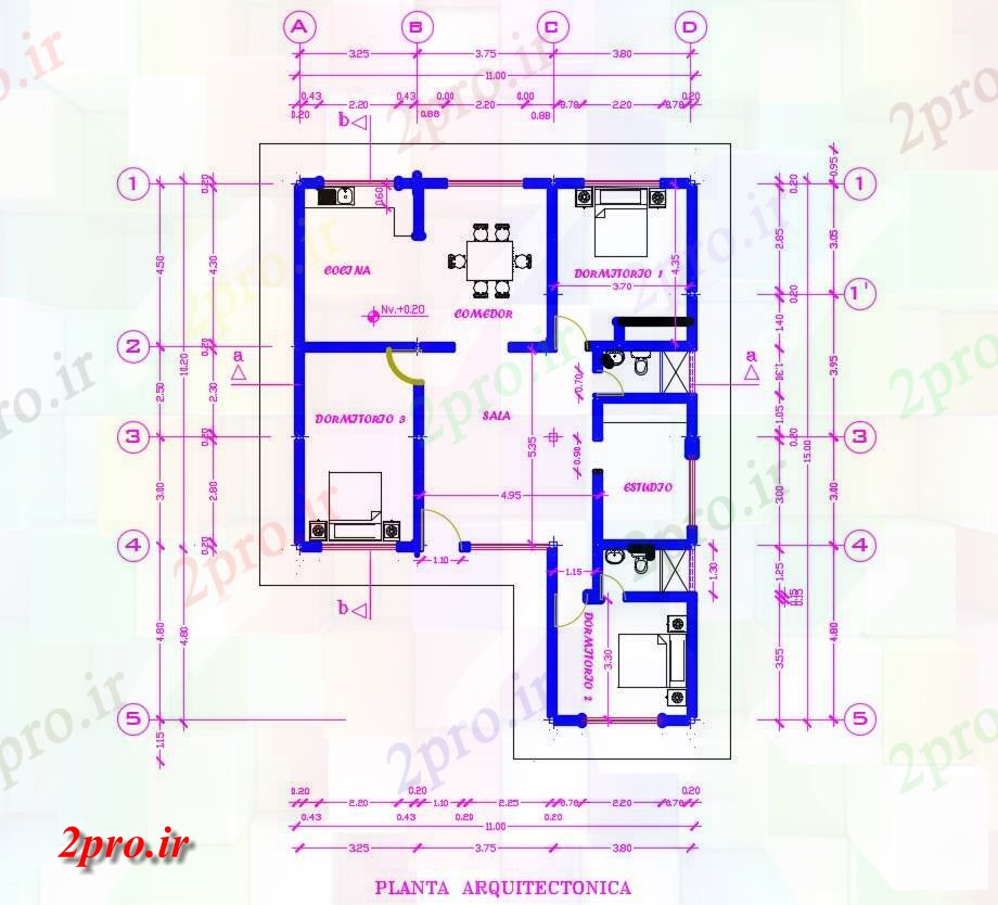 دانلود نقشه مسکونی ، ویلایی ، آپارتمان 11×15 متر 4 در 15 متر (کد38328)