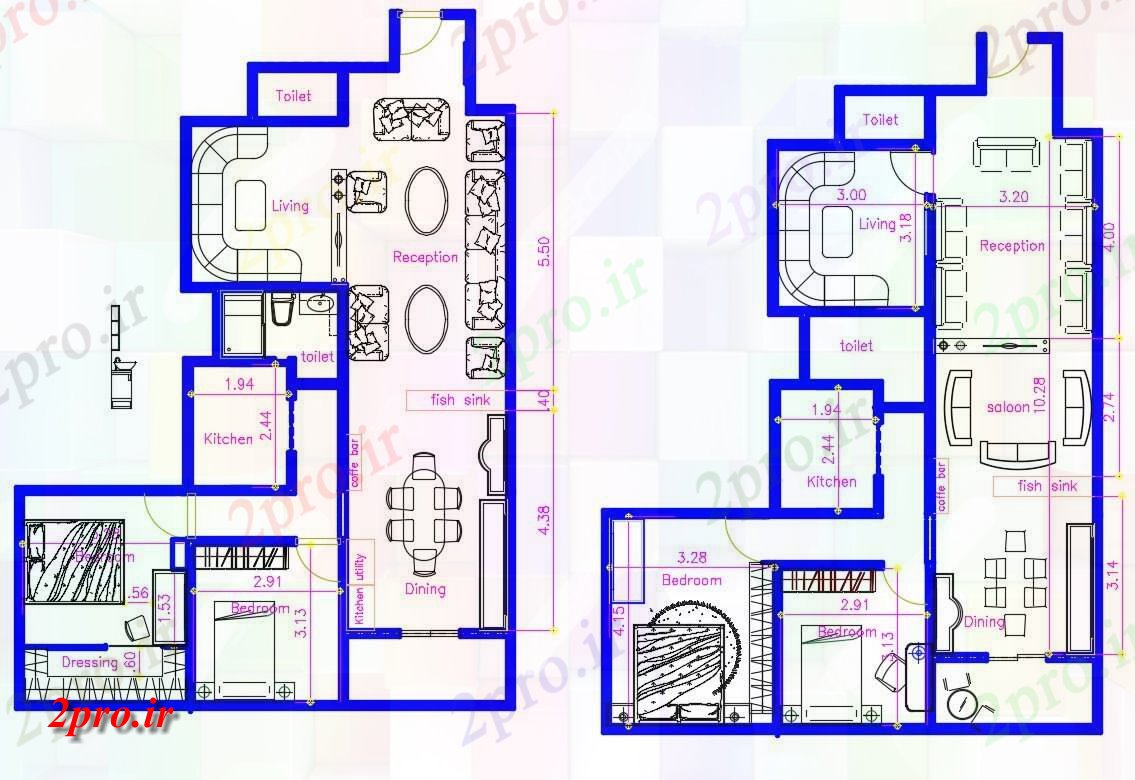 دانلود نقشه مسکونی ، ویلایی ، آپارتمان 10×14 متر 10 در 14 متر (کد38334)