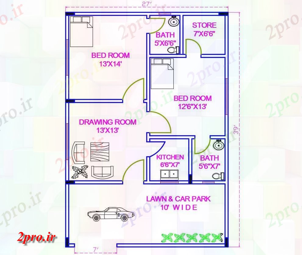 دانلود نقشه مسکونی ، ویلایی ، آپارتمان 28×40 متر 8 در 11 متر (کد38352)