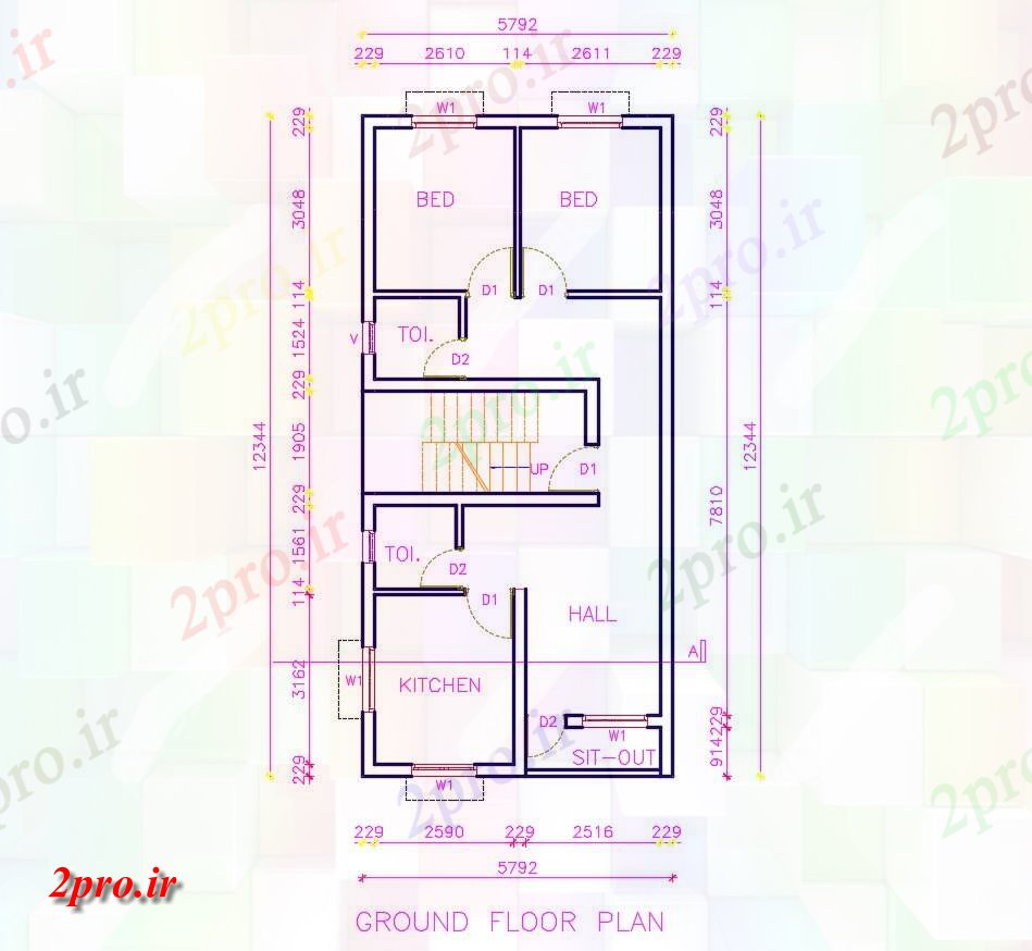 دانلود نقشه مسکونی ، ویلایی ، آپارتمان 6×12 متر 6 در 12 متر (کد38356)
