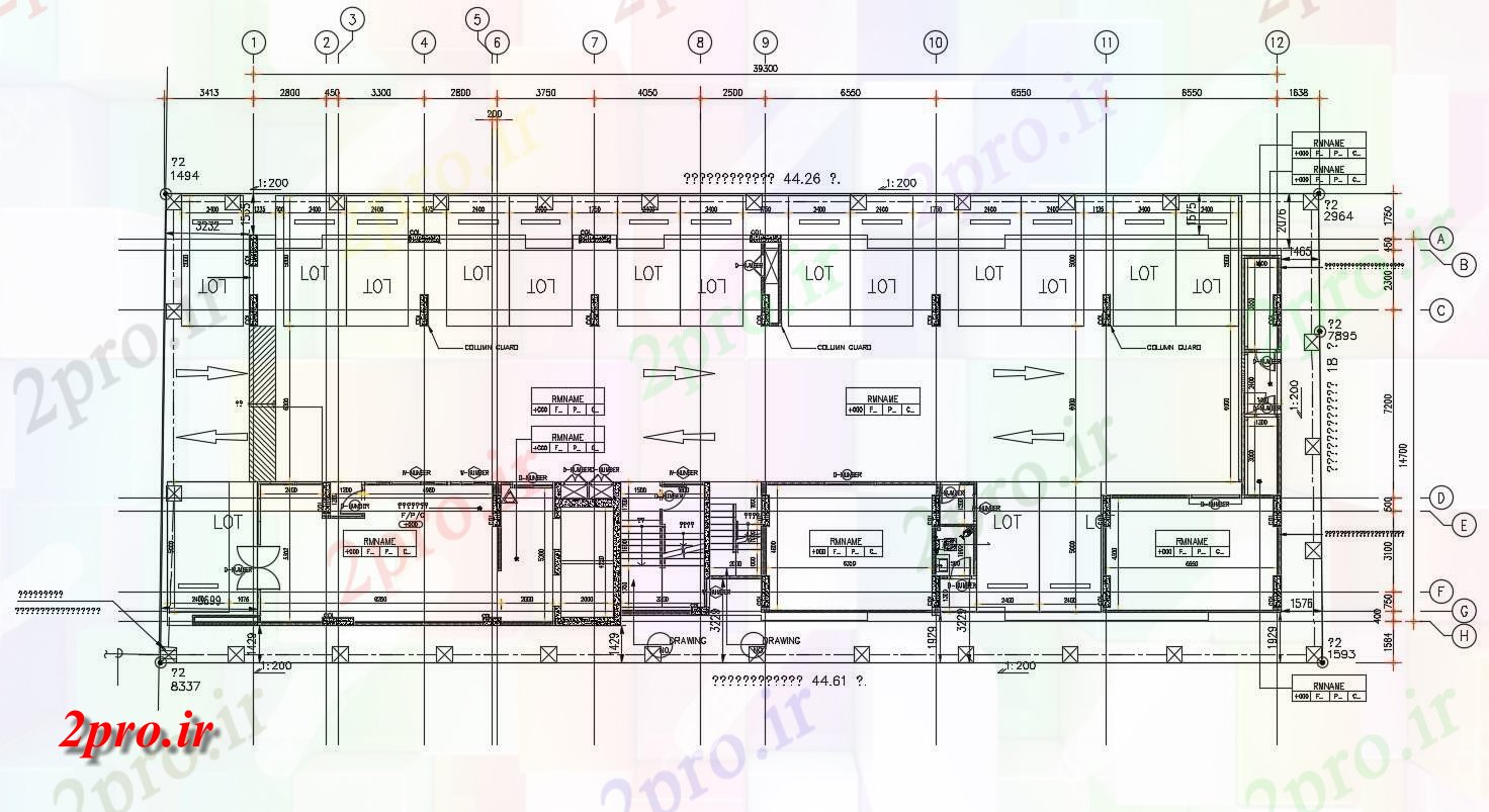 دانلود نقشه ساختمان اداری - تجاری - صنعتی 15×44 متر 15 در 39 متر (کد38363)