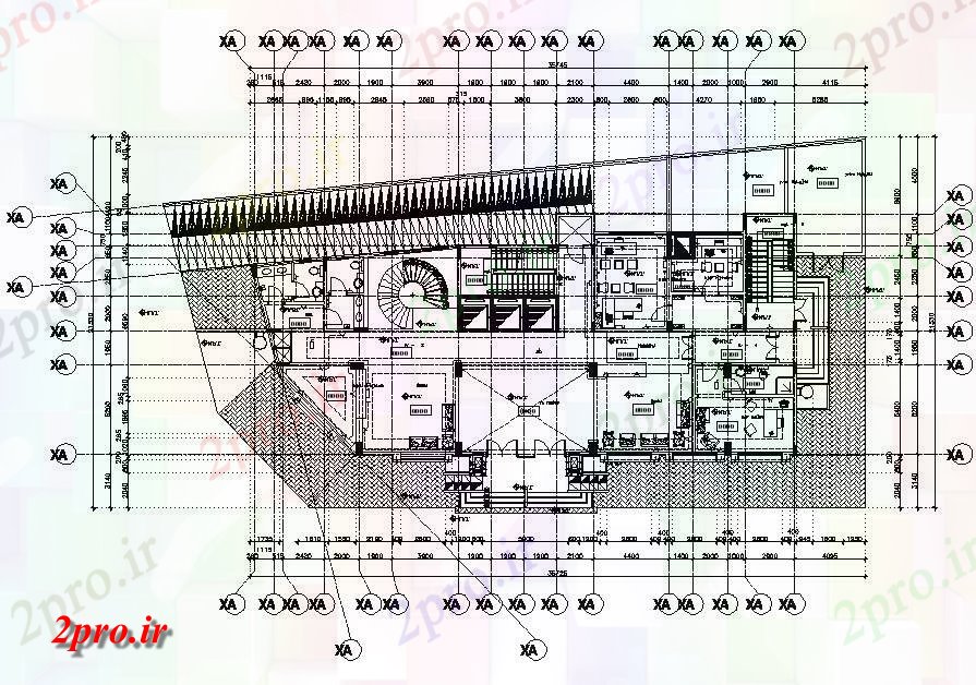 دانلود نقشه ساختمان اداری - تجاری - صنعتی 21×35 متر 22 در 36 متر (کد38394)