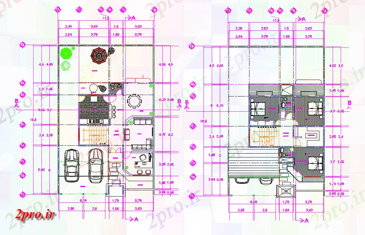دانلود نقشه مسکونی ، ویلایی ، آپارتمان 12×18 متر 12 در 13 متر (کد38444)