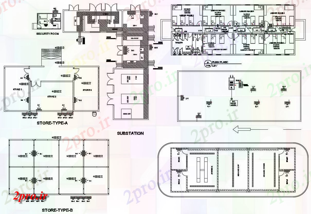 دانلود نقشه ساختمان اداری - تجاری - صنعتی 170×222 متر 10 در 25 متر (کد38469)