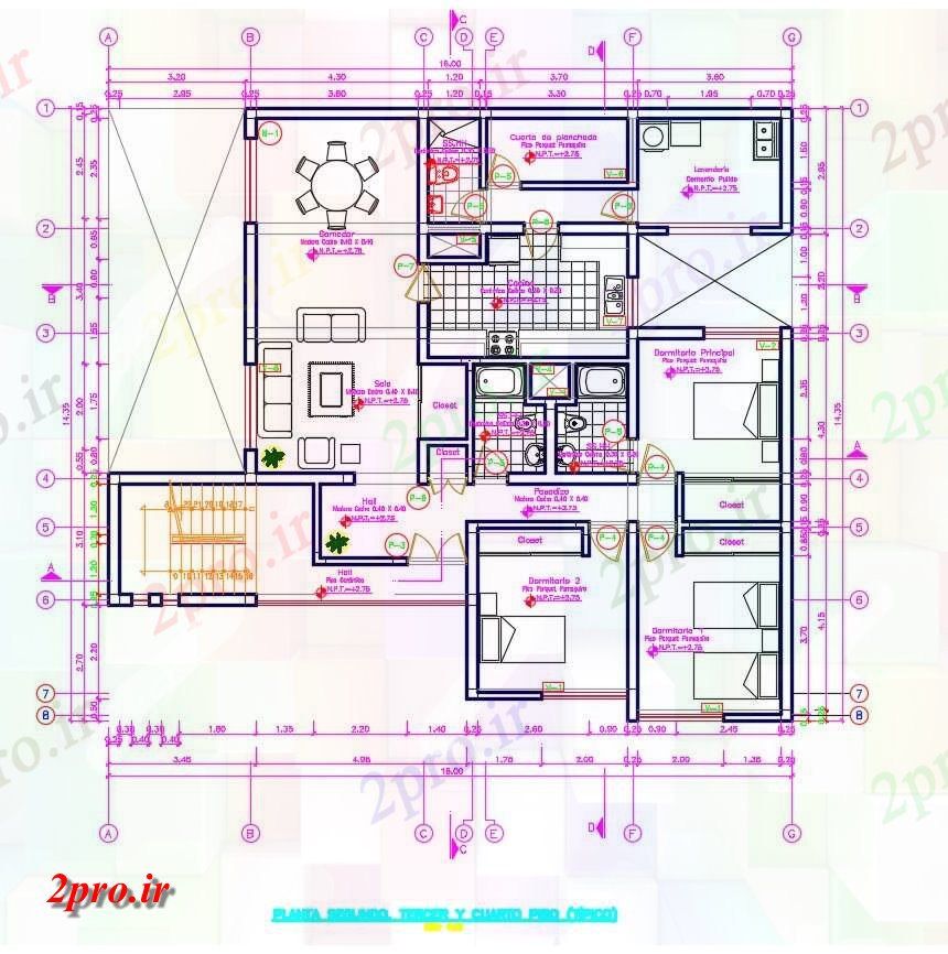 دانلود نقشه مسکونی ، ویلایی ، آپارتمان 14×15 متر 14 در 16 متر (کد38476)