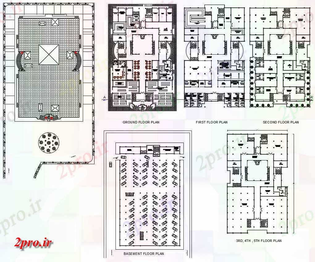 دانلود نقشه ساختمان اداری - تجاری - صنعتی 52×82 متر 50 در 72 متر (کد38506)