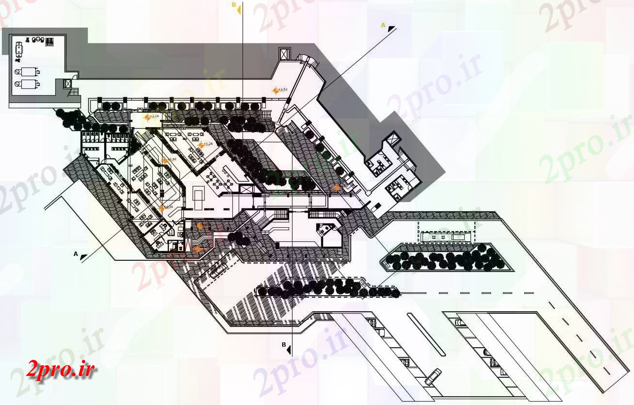 دانلود نقشه هتل - رستوران - اقامتگاه 53×76 متر 128 در 138 متر (کد38538)