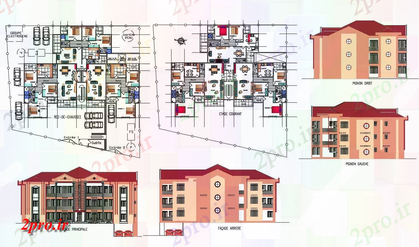 دانلود نقشه مسکونی ، ویلایی ، آپارتمان 16×29 متر 23 در 29 متر (کد38582)