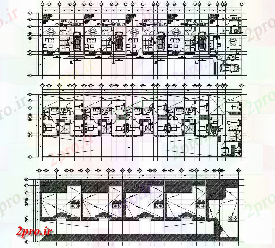 دانلود نقشه خانه های کوچک ، نگهبانی ، سازمانی - 14×47 متر 15 در 48 متر (کد38587)