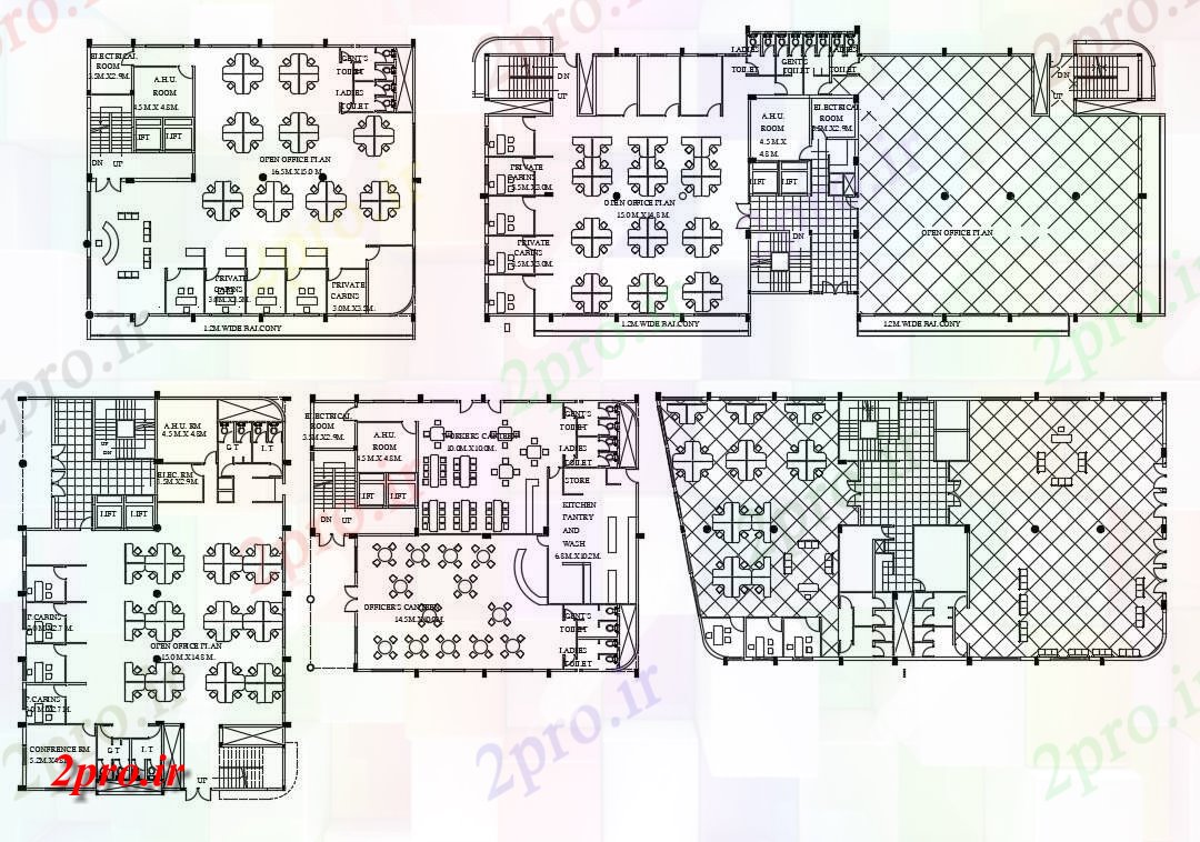 دانلود نقشه جزئیات و طراحی داخلی دفتر 22×50 متر (کد38721)
