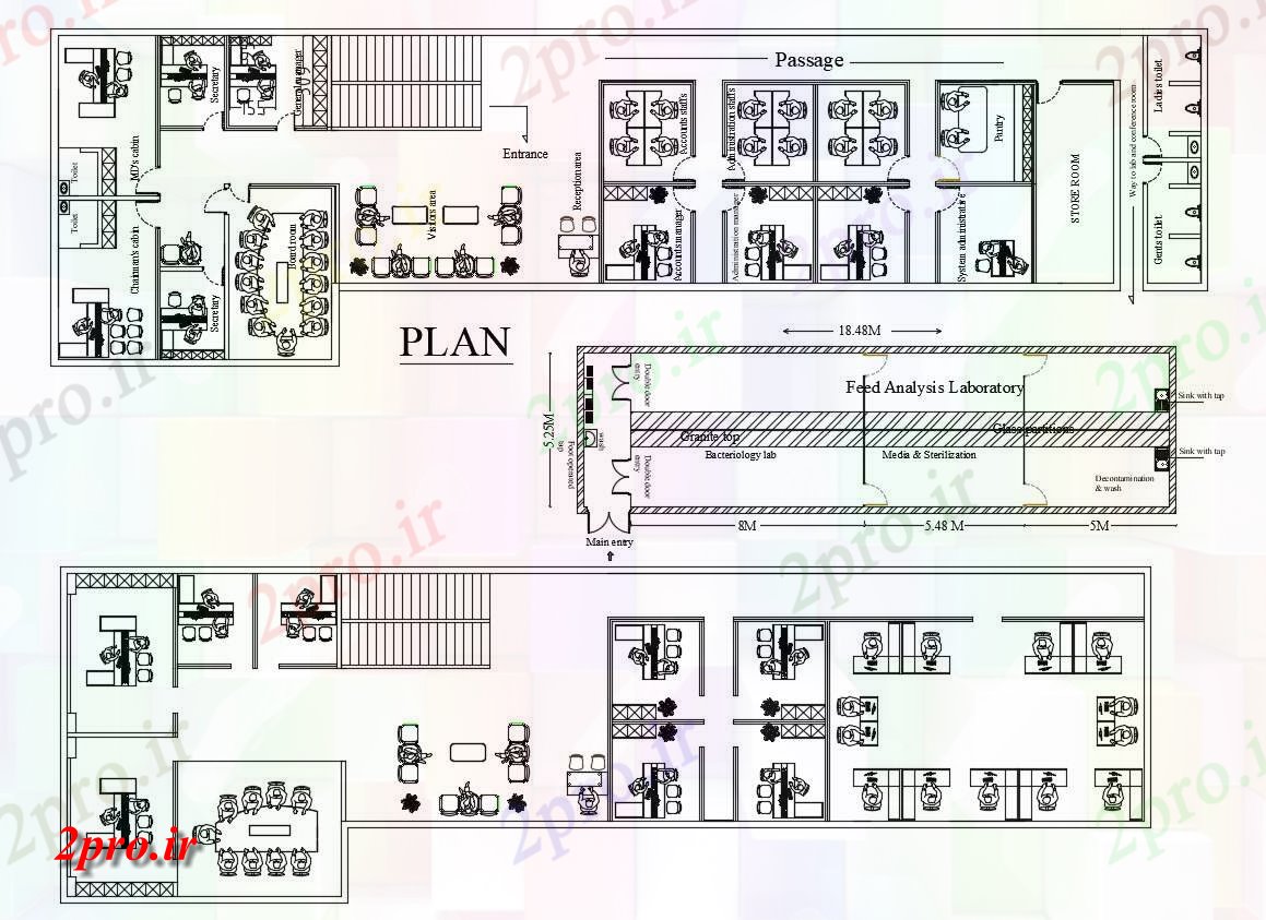 دانلود نقشه ساختمان اداری - تجاری - صنعتی 8×37 متر (کد38726)