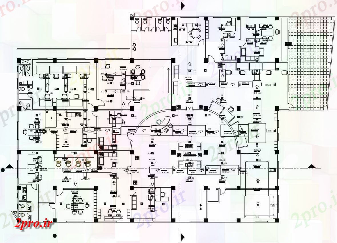 دانلود نقشه جزئیات و طراحی داخلی دفتر 34×52 متر (کد38788)