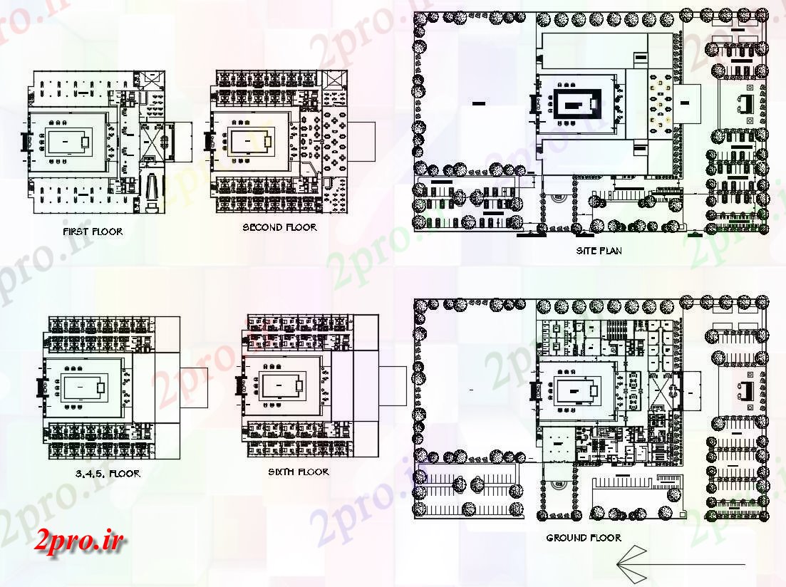 دانلود نقشه هتل - رستوران - اقامتگاه 80×93 متر (کد38886)