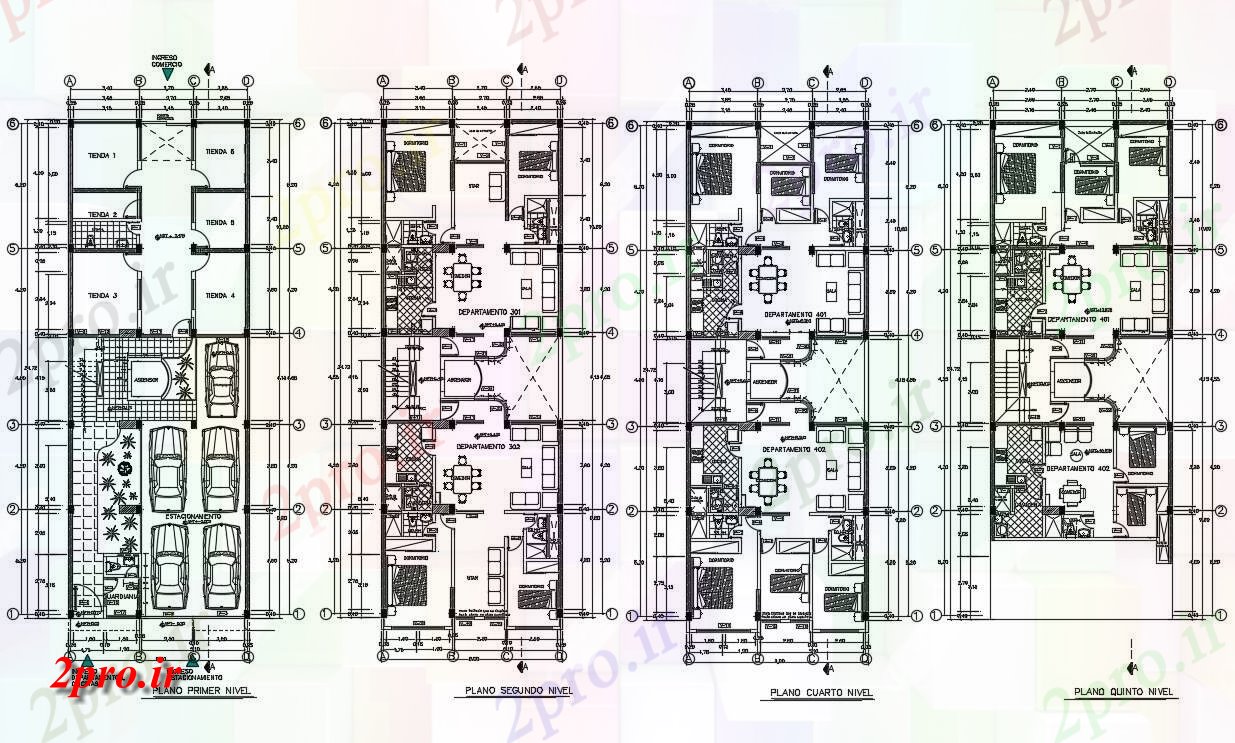 دانلود نقشه مسکونی  ، ویلایی ، آپارتمان 8×24 متر (کد38977)