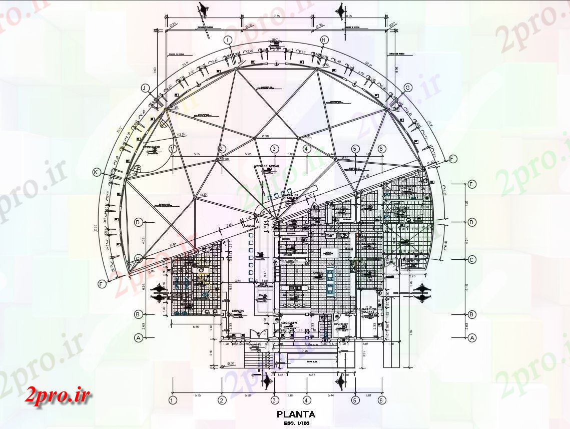 دانلود نقشه هتل - رستوران - اقامتگاه 36×36 متر (کد38993)