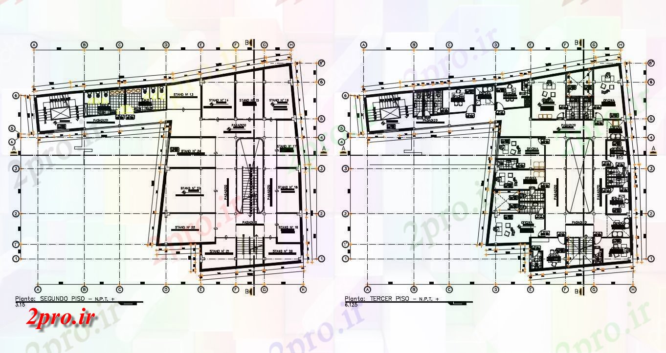 دانلود نقشه جزئیات و طراحی داخلی دفتر 23×23 متر (کد39004)
