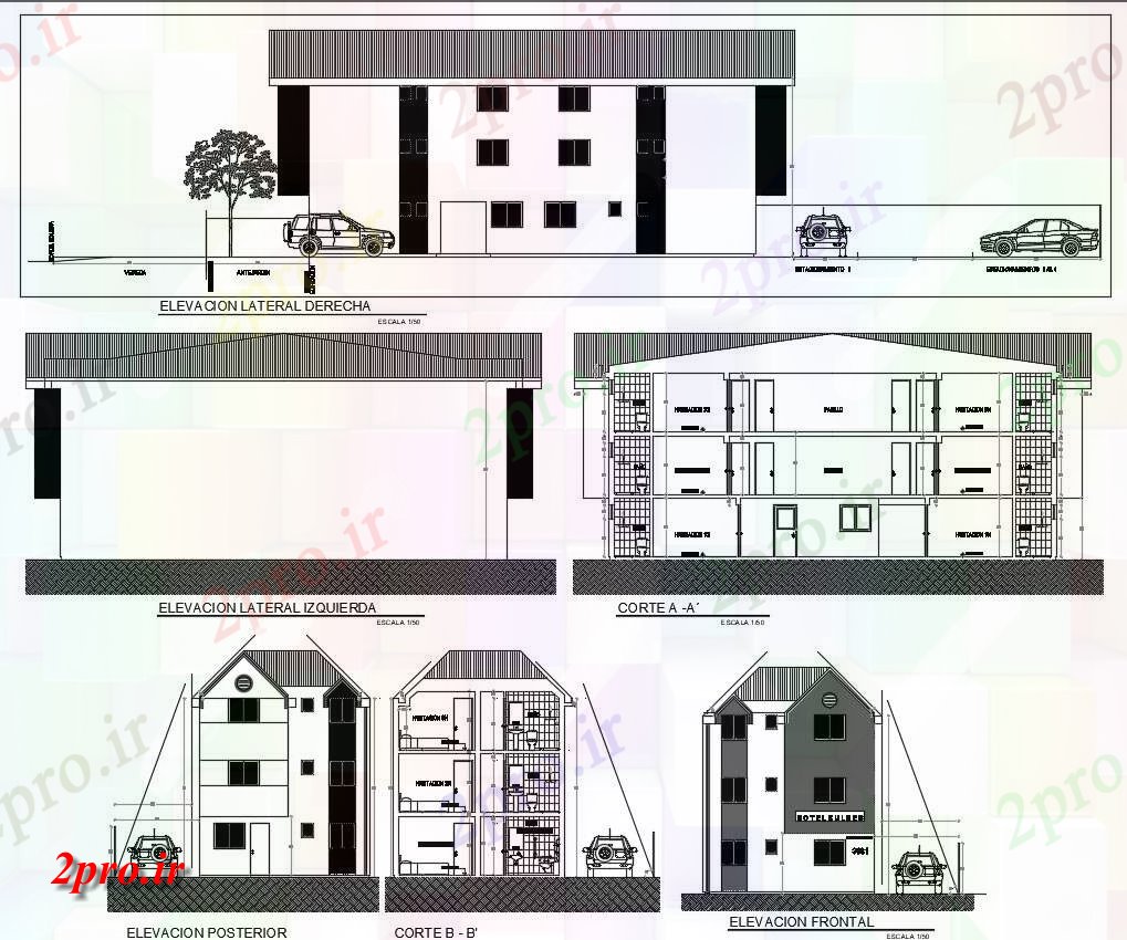 دانلود نقشه هتل - رستوران - اقامتگاه (ساختمانکد39054)