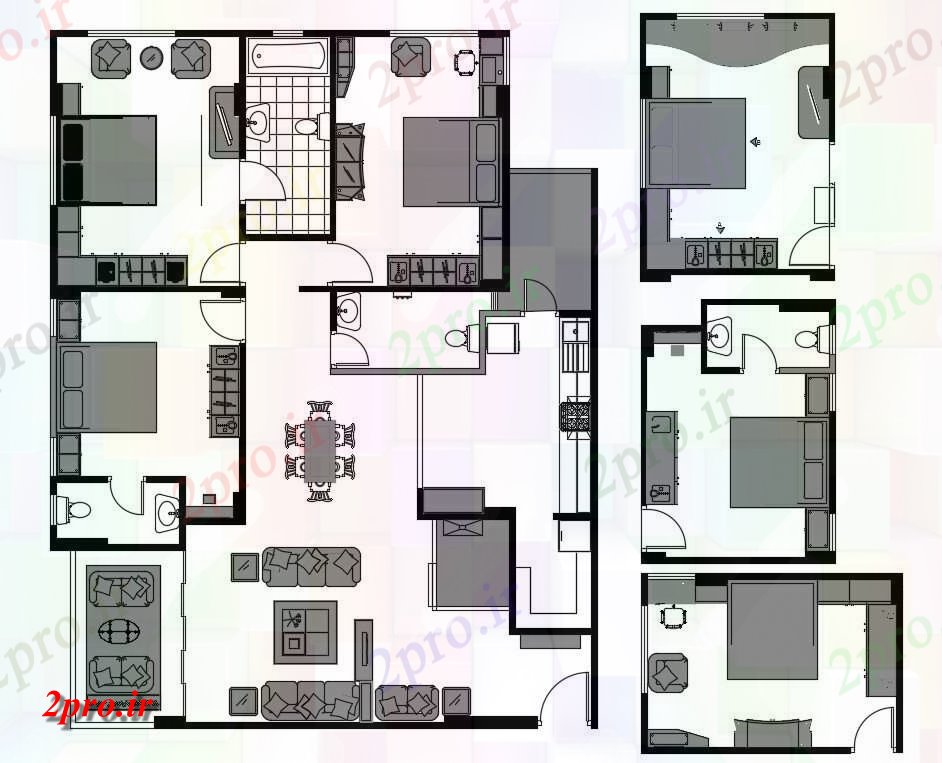 دانلود نقشه مسکونی  ، ویلایی ، آپارتمان 54×41 متر (کد39154)