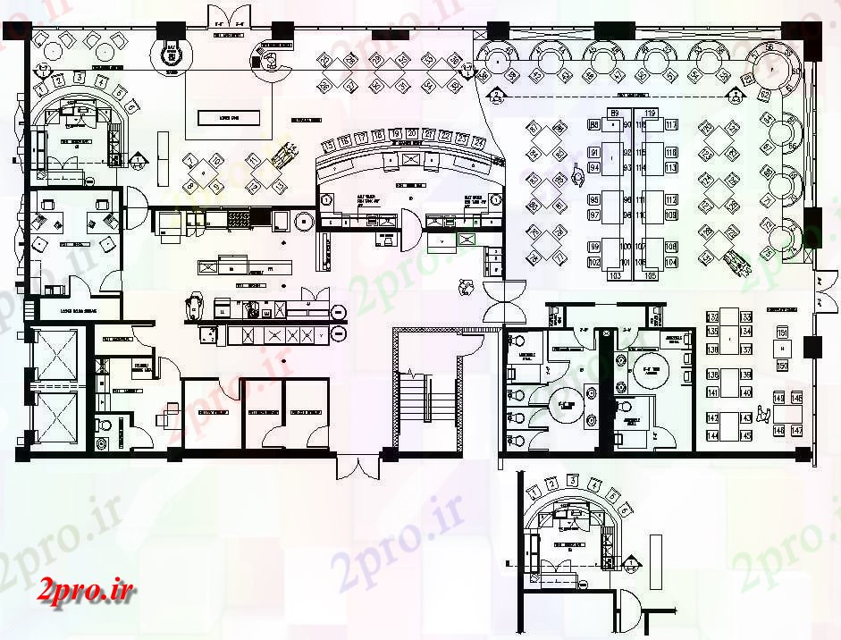 دانلود نقشه هتل - رستوران - اقامتگاه 73×130 متر (کد39299)