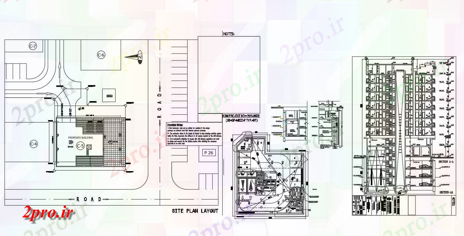 دانلود نقشه ساختمان اداری - تجاری - صنعتی 32×32 متر 27 در 27 متر (کد39349)