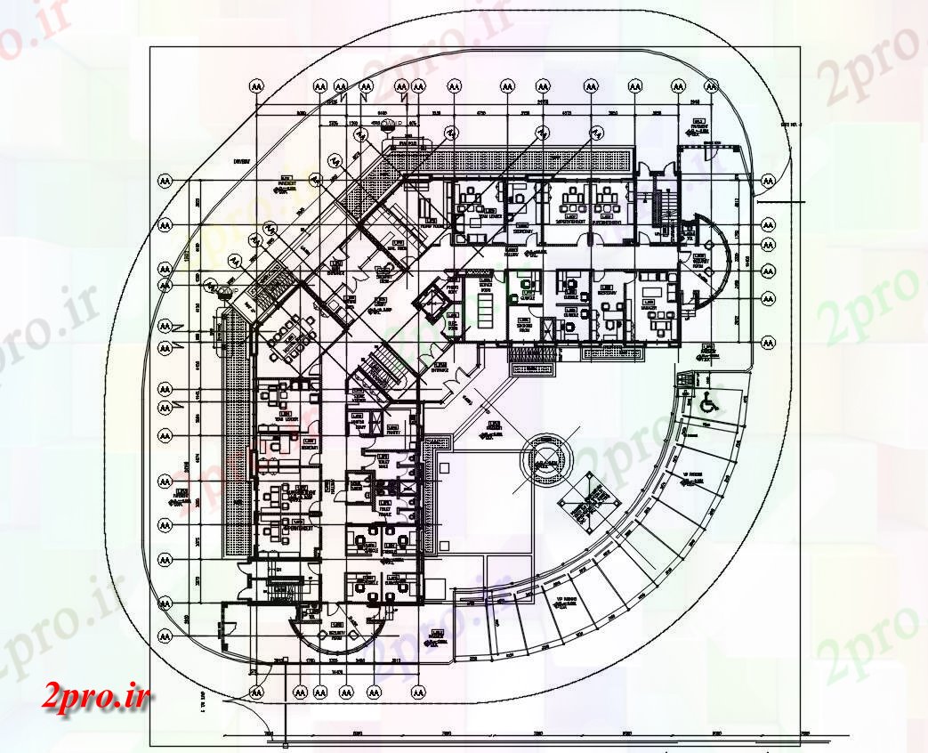 دانلود نقشه ساختمان اداری - تجاری - صنعتی 45×50 متر (کد39404)