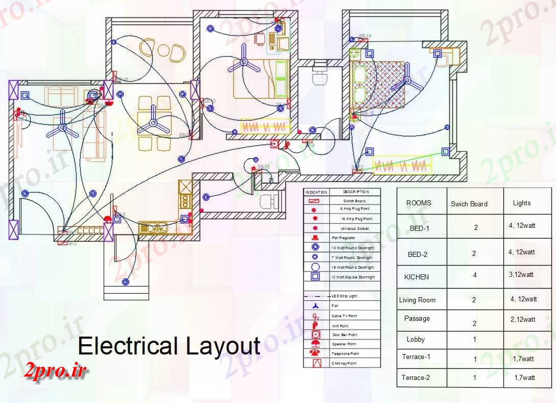 دانلود نقشه برق کشی ، اتصالات 7×15 متر (کد39504)