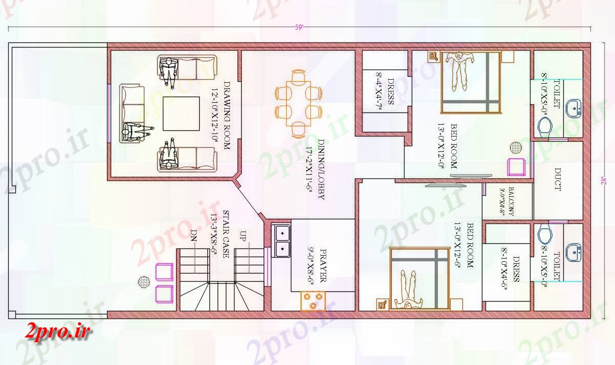 دانلود نقشه مسکونی  ، ویلایی ، آپارتمان 7×15 متر (کد39546)