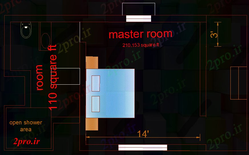 دانلود نقشه اتاق خواب مستر دار اد نقشه های  اتاق خواب (کد40046)