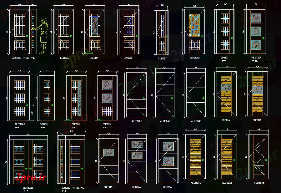 دانلود نقشه جزئیات طراحی در و پنجره  همزمان درب طراحی  (کد40065)