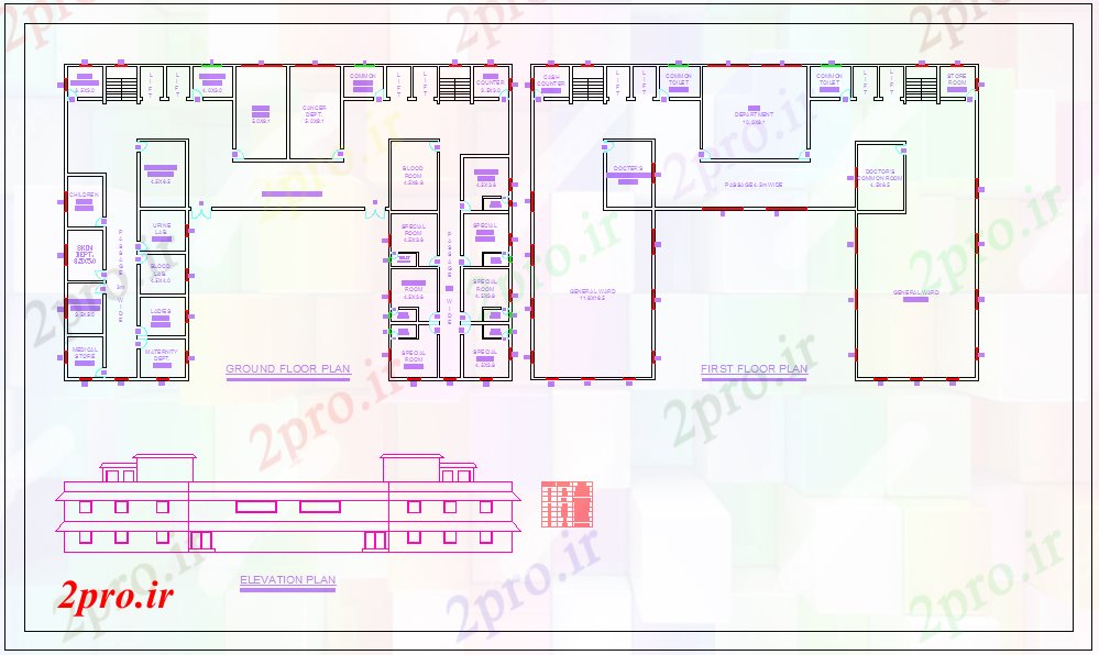 دانلود نقشه بیمارستان -  درمانگاه -  کلینیک طراحی از بیمارستان با نما  (کد40125)