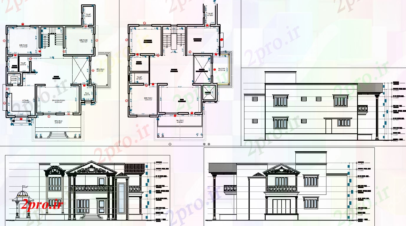 دانلود نقشه خانه های کوچک ، نگهبانی ، سازمانی - طراحی ویلایی معماری 50'X50 و نماات اتوکد  (کد40130)
