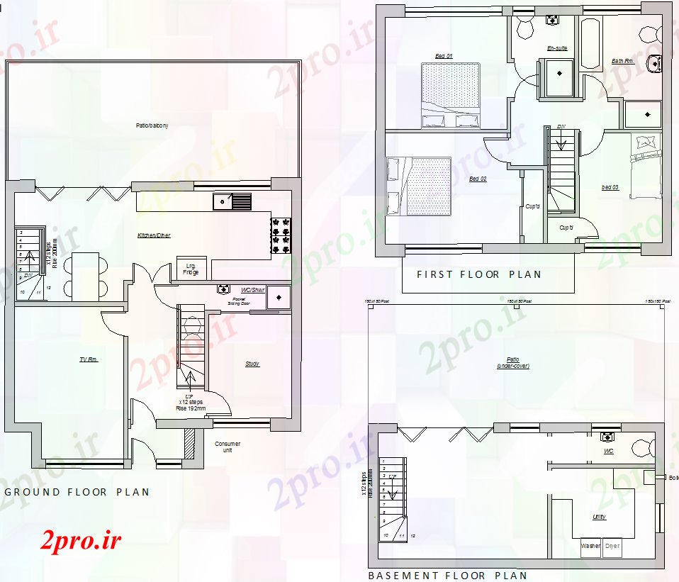دانلود نقشه مسکونی  ، ویلایی ، آپارتمان  برنامه های طبقه خانه (کد40170)