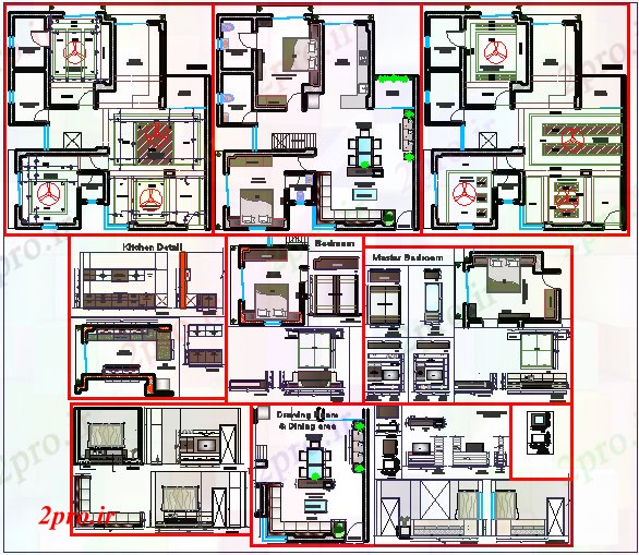 دانلود نقشه داخلی خانه جزئیات فضای داخلی آپارتمان   (کد40348)