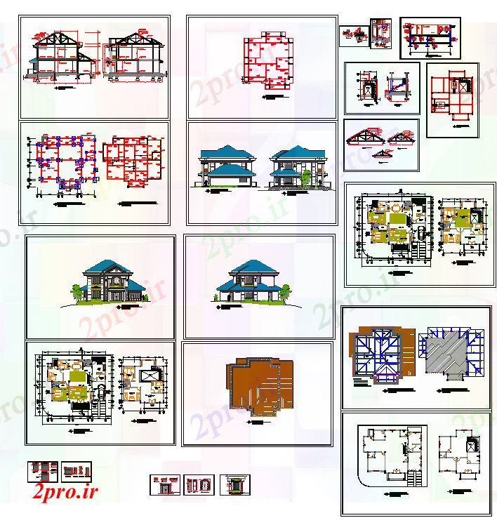 دانلود نقشه خانه های کوچک ، نگهبانی ، سازمانی - جزئیات دوبلکس خانه های ویلایی (کد40349)