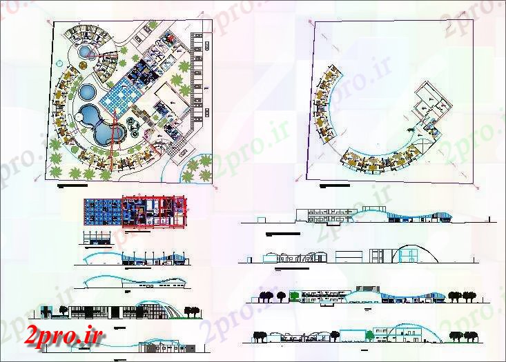 دانلود نقشه هتل - رستوران - اقامتگاه  طرحی جزئیات پروژه هتل (کد40438)