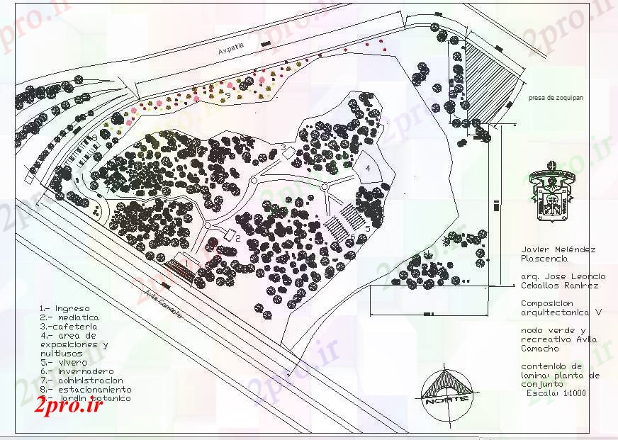 دانلود نقشه باغ طراحی مدرن پارک (کد40543)