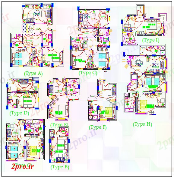 دانلود نقشه مسکونی  ، ویلایی ، آپارتمان  طرحی برق برای جزئیات خانه (کد40656)