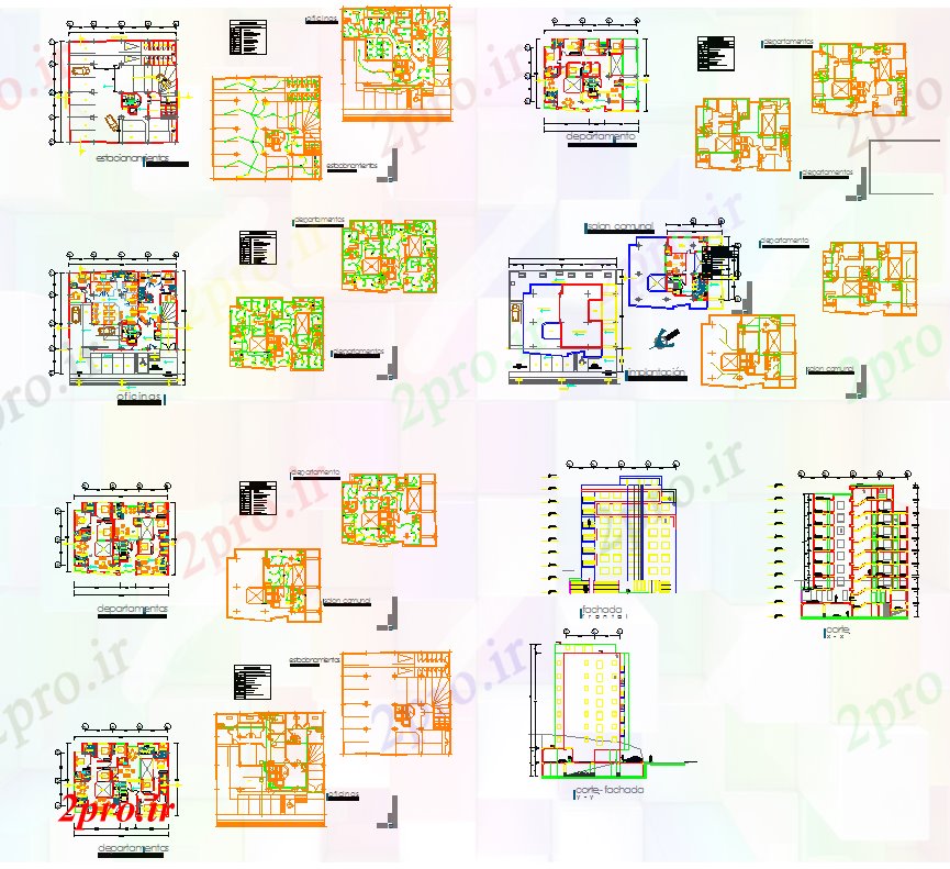 دانلود نقشه مسکونی  ، ویلایی ، آپارتمان  آپارتمان مسکونی خانه (کد40740)