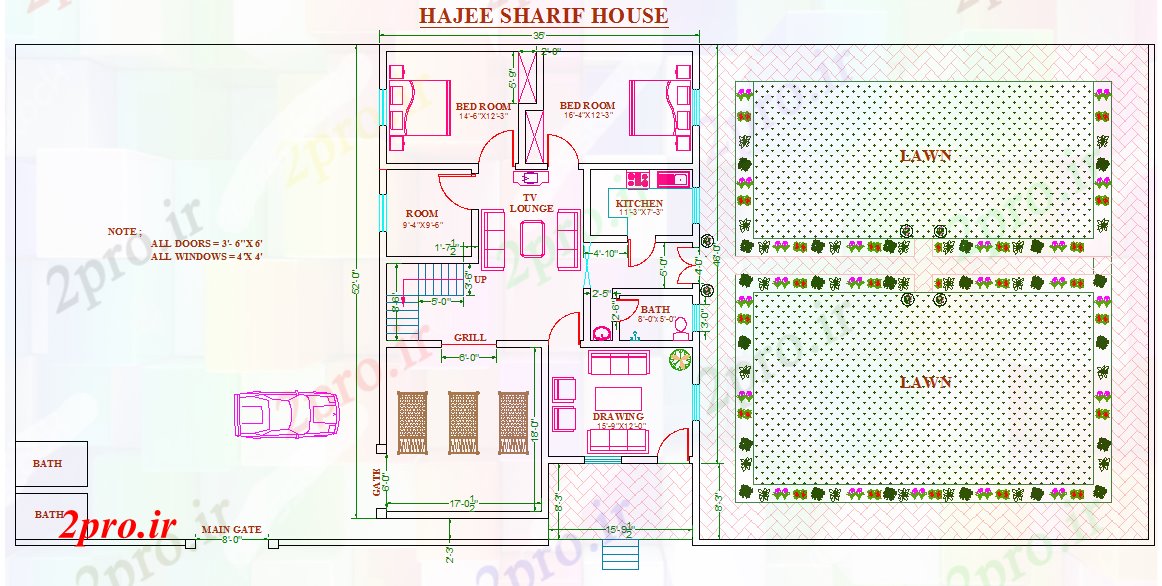 دانلود نقشه مسکونی  ، ویلایی ، آپارتمان  BHK خانه دراز کردن (کد40803)