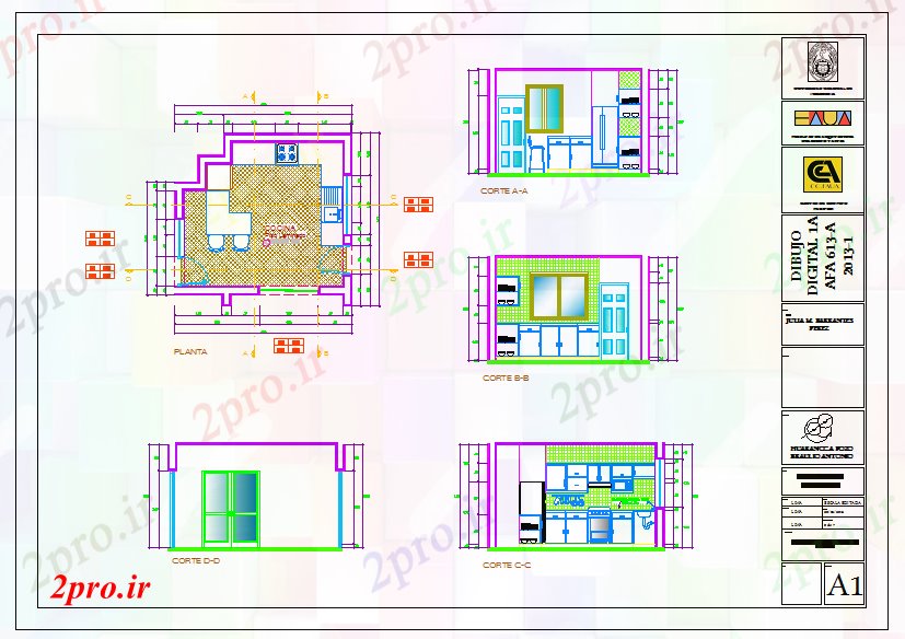 دانلود نقشه آشپزخانه داخلی پروژه آشپزخانه (کد40862)