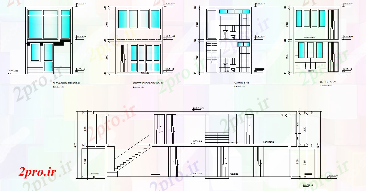 دانلود نقشه مسکونی  ، ویلایی ، آپارتمان  دو جزئی خانه نمای (کد41154)