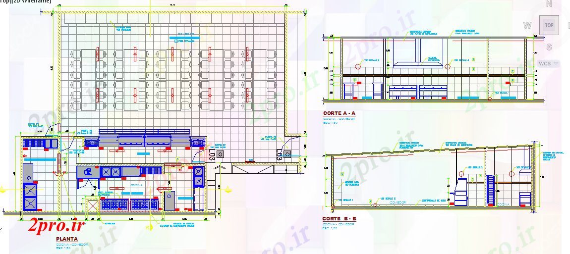 دانلود نقشه آشپزخانه جزئیات آشپزخانه های صنعتی  (کد41188)