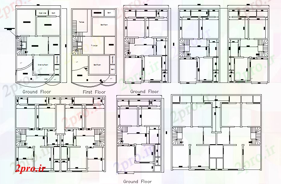 دانلود نقشه مسکونی  ، ویلایی ، آپارتمان  جزئیات خانه طبقه (کد41192)