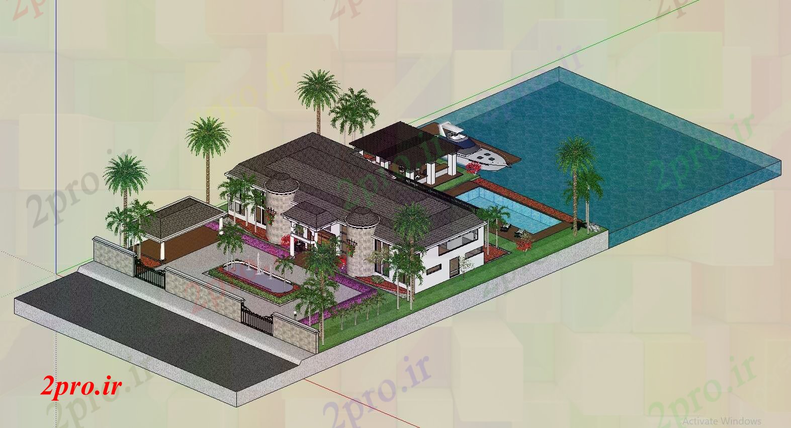 دانلود نقشه خانه های کوچک ، نگهبانی ، سازمانی - مدل تریدی مدرن ویلا طراحی (کد41258)
