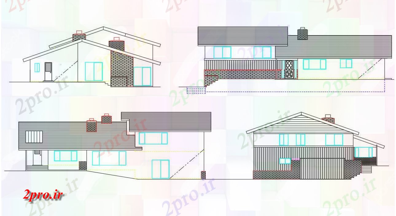 دانلود نقشه مسکونی  ، ویلایی ، آپارتمان  طول خانه سقف چهار نمای با (کد41327)